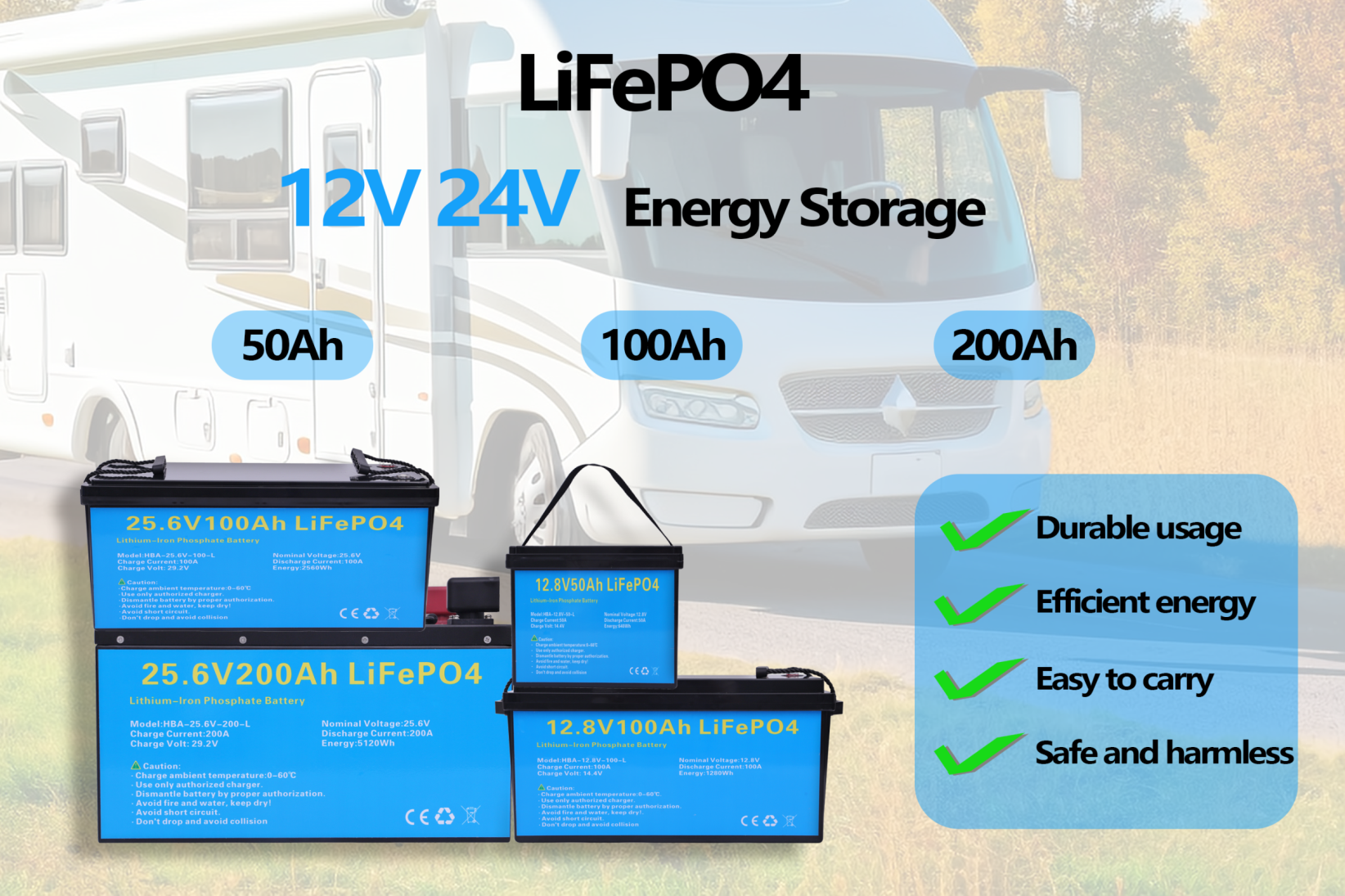  High Performance 50Ah LiFePO4 Lithium Ion Battery Pack Deep Cycle 12V High Efficiency Lithium Iron