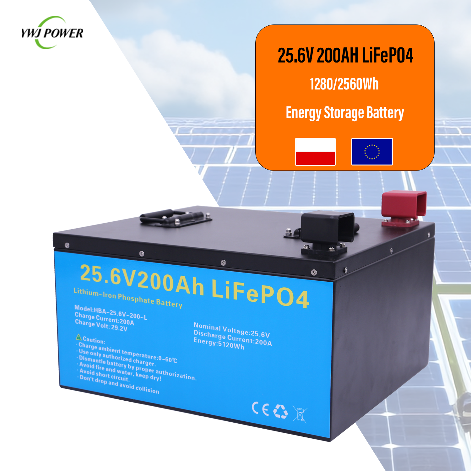 EU Stock 24V 200Ah LiFePO4 Lithium Ion Solar Energy Battery Storage System Deep Cycle with BMS